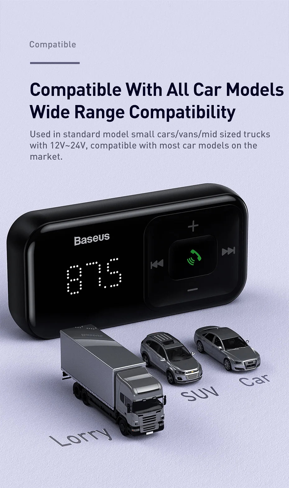 Transmisor modulador FM Baseus con Bluetooth 5.0, radio FM, cargador USB de 3,1 A, kit manos libres para coche, transmisor FM de audio auxiliar inalámbrico