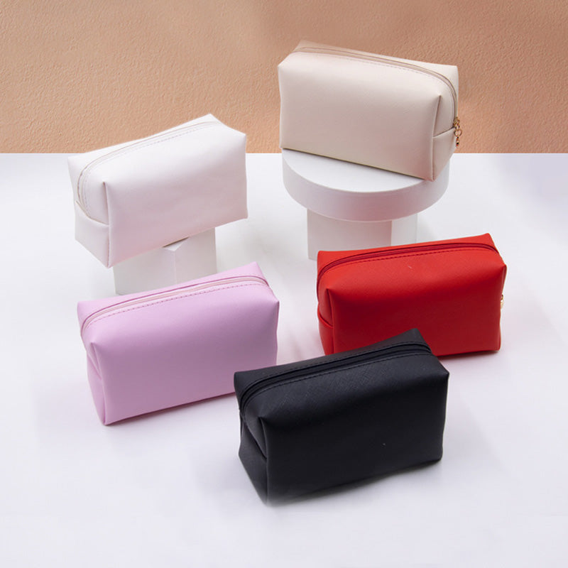 Women Cosmetic Bag Waterproof PU Leather Solid Color Makeup Pouch Travel Portable Wash Toiletry Storage Bag Organizer Purse 2025