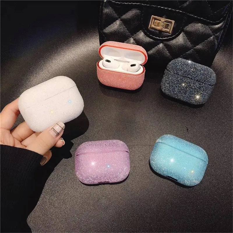 3D cute matte particles glitter sequins diamond hard PC cover for airpods pro case air pods pro 3 wireless charging luxury coque