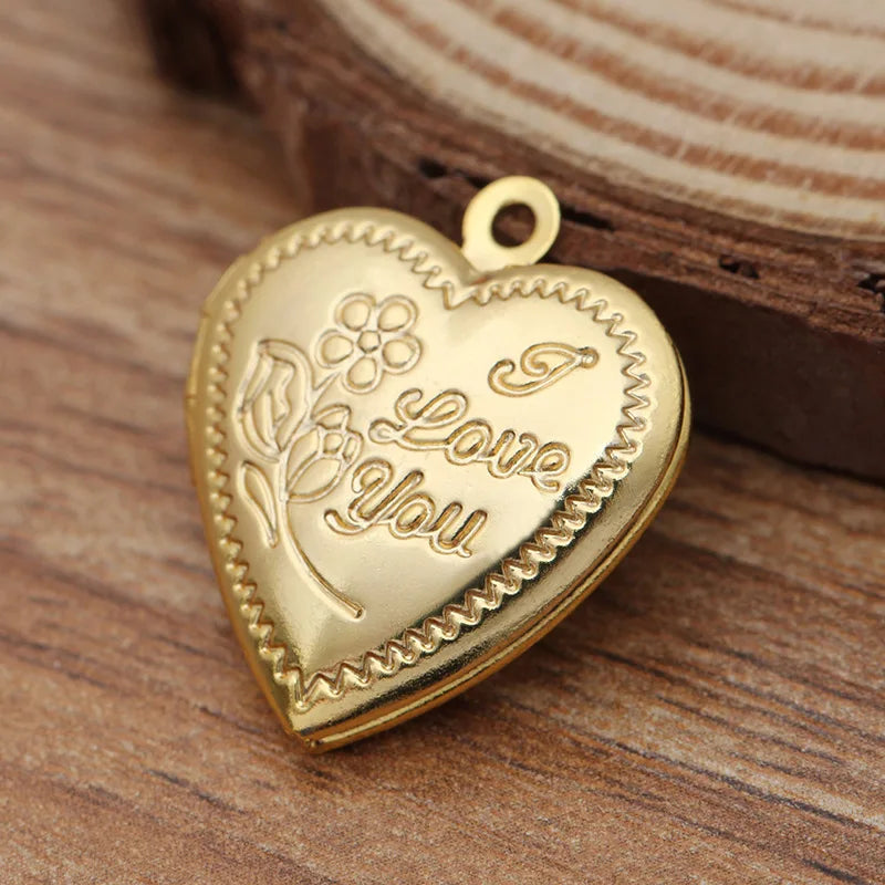 10 piezas de 18*22 mm de metal, latón, chapado en oro o plata, dijes de medallón con forma de corazón, colgante de medallón con foto para hacer joyas