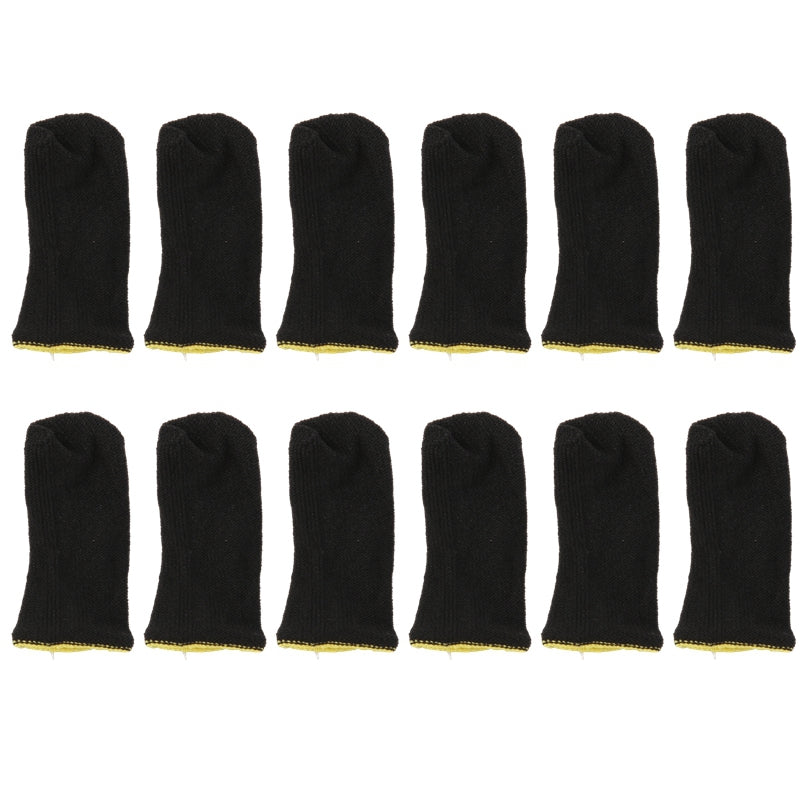 Manchons de doigts en fibre de carbone à 18 broches pour écran de contact de jeux mobiles PUBG Manchons de doigts noirs et jaunes (12 pièces)
