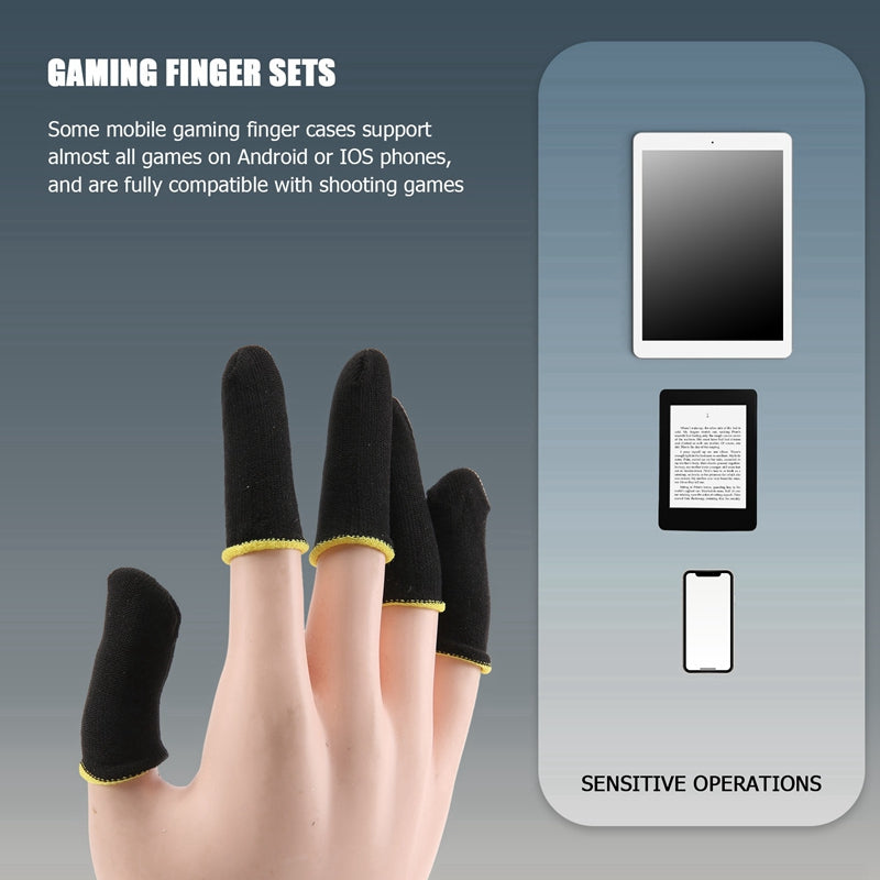 Manchons de doigts en fibre de carbone à 18 broches pour écran de contact de jeux mobiles PUBG Manchons de doigts noirs et jaunes (12 pièces)
