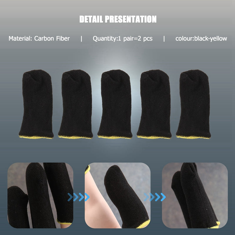 Manchons de doigts en fibre de carbone à 18 broches pour écran de contact de jeux mobiles PUBG Manchons de doigts noirs et jaunes (12 pièces)