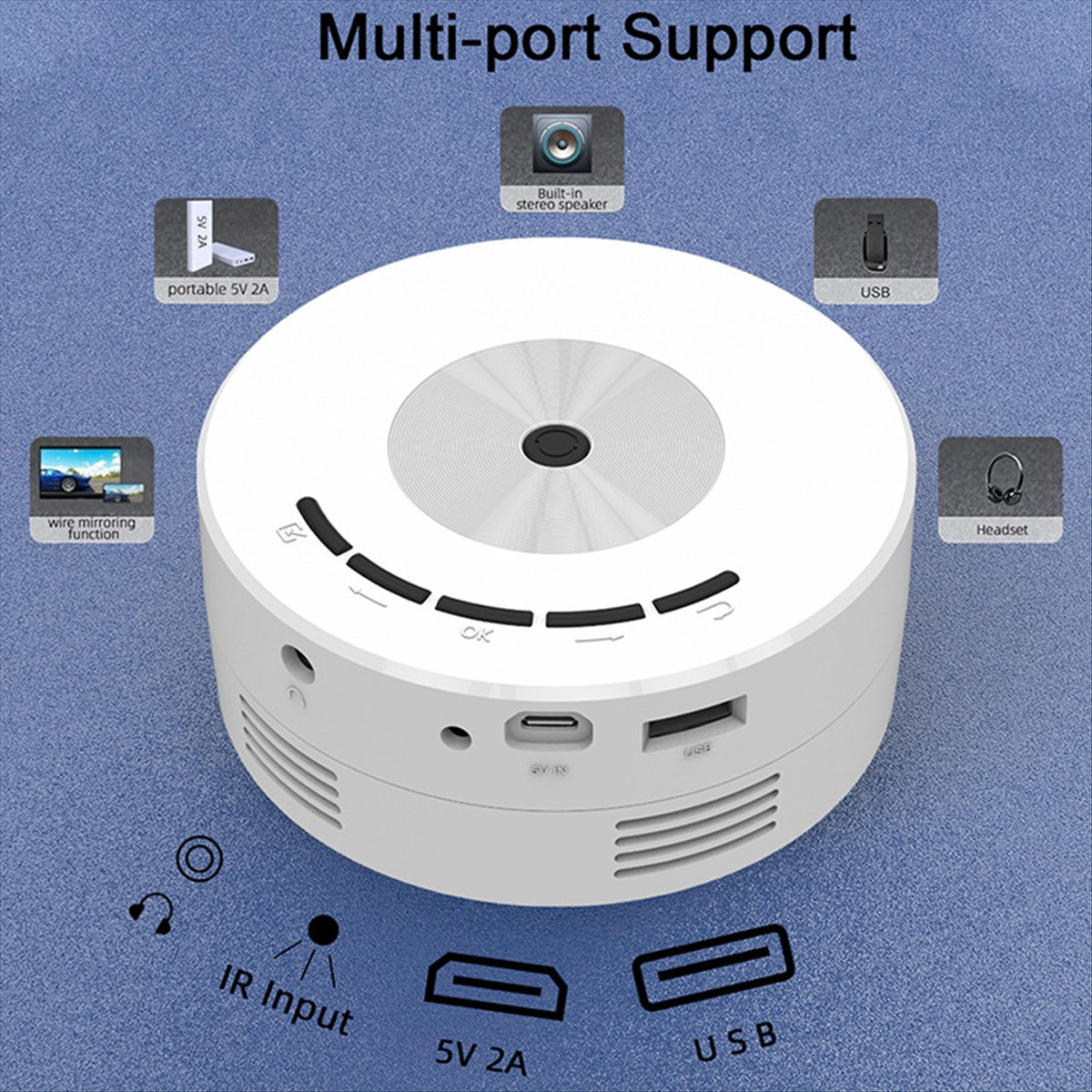 Miniproyector LED YT200 Reproductor multimedia doméstico Proyectores portátiles de audio Proyección de vídeo USB con cable Misma pantalla Espejo