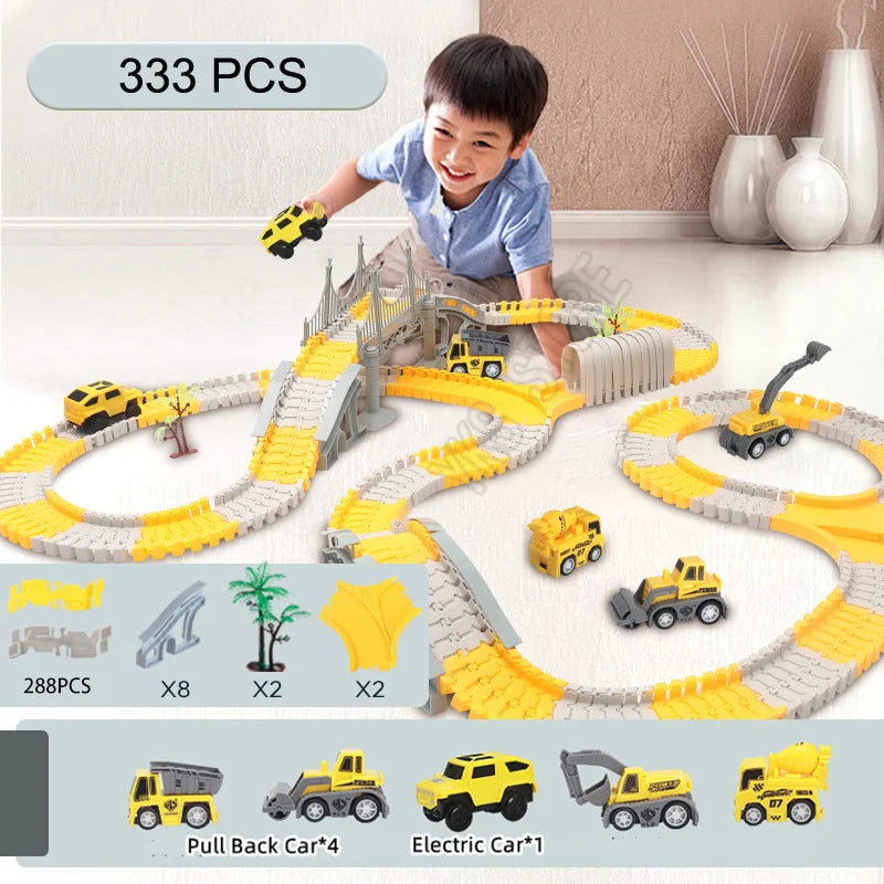 333pcs DIY Race Flexible Railway Racing Play Game Set Track Rail Car Toys Children Bend Electronic Educational for Magic Brain
