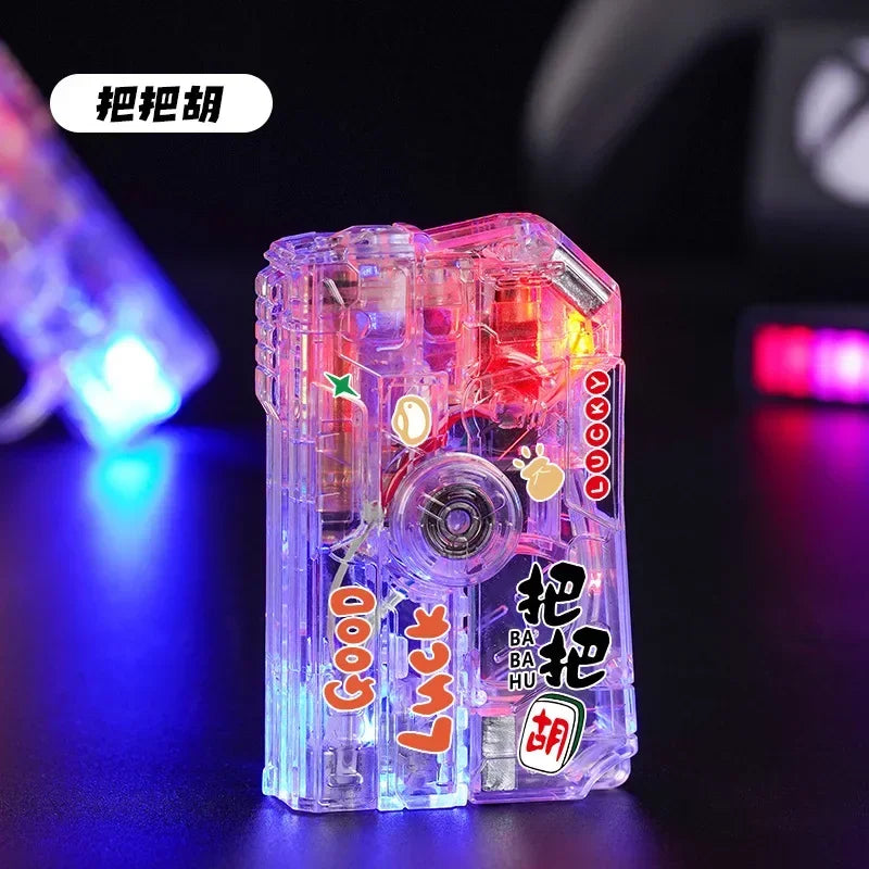 2-in-1 Luminous Fingertip Spinner Folding Lighter Transparent Rotating Decompression Windproof Lighter Men's Gifts