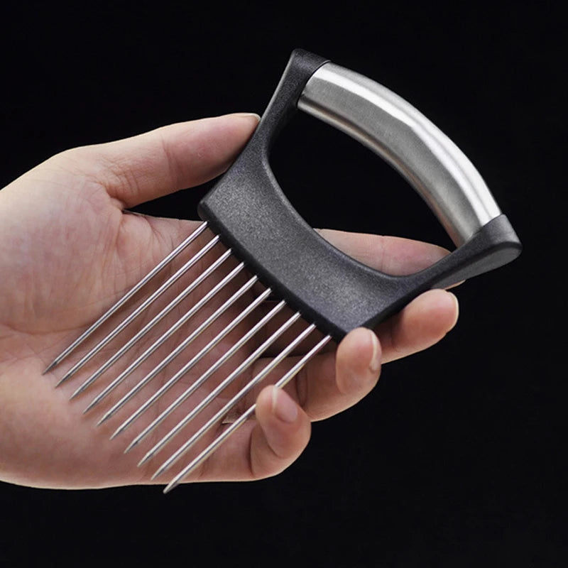 Onion Slicer Holder Vegetable Slicer Cutter Steak Needle Kitchen Gadgets Stainless Steel Cutting Tools for Onion Lemon Fruit