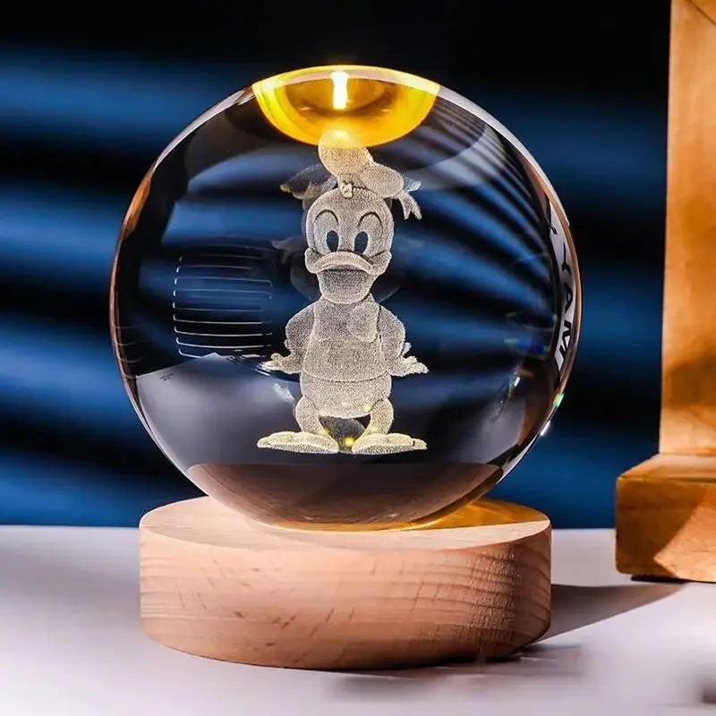 6cm 3d Crystal Ball Led Night Stitch Pikachu Doraemon A Dream Hellokitty Desktop Decoration Lamp Laser Carving Children Gifts