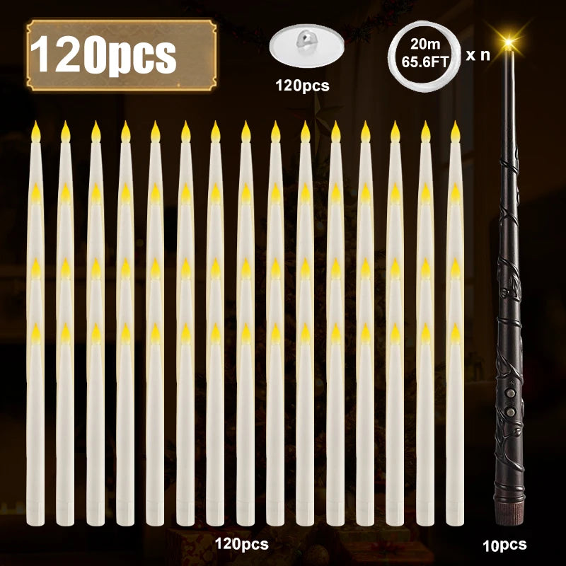12-240 piezas nuevas velas flotantes sin llama que funcionan con pilas con varita mágica y control remoto, velas colgantes parpadeantes para decoración de bodas o el hogar