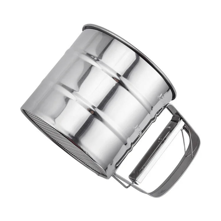 Stainless Steel Flour Sifter Powder Sieve Handheld Flour Sifter Powder Sieve Cup Double-Layer Hand Filter Powder Sieve Hand-Cran