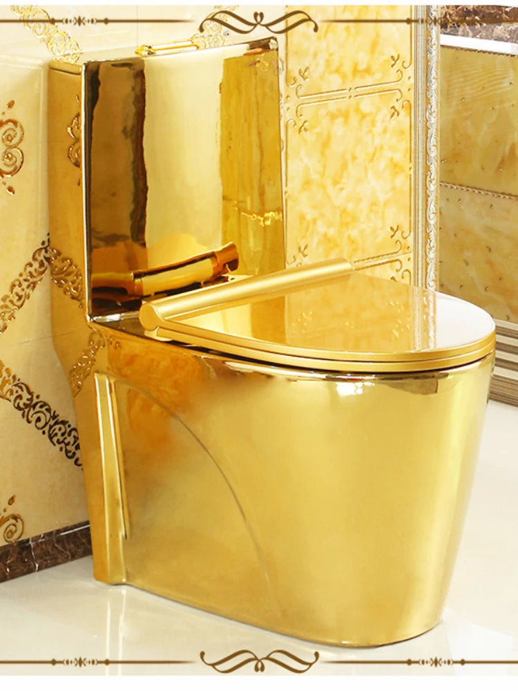 ~Venta caliente de artículos sanitarios dorados para baño, inodoro de cerámica de una pieza montado en el piso, chapado en oro
