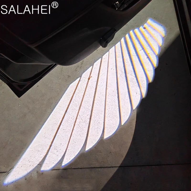 2Pcs Car Angel Wings Wireless Door LED HD Welcome Decorative Light Courtesy Bulb Lamp Shadow Projector Lamp Car Accessories