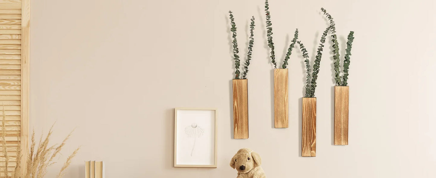 Jardinera de madera para pared, decoración de pared para plantas de flores artificiales, soportes de madera para plantas, jarrón de bolsillo para colgar en la pared para sala de estar