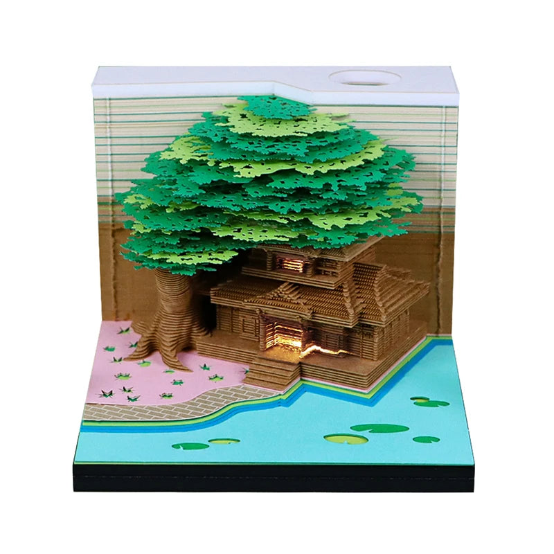 Tree Desk Calendar With LED Lights 2025 Calendar Memo Pad Creative Desk Calendar DIY Notes Notepad 3D Art Calendar Paper Carving