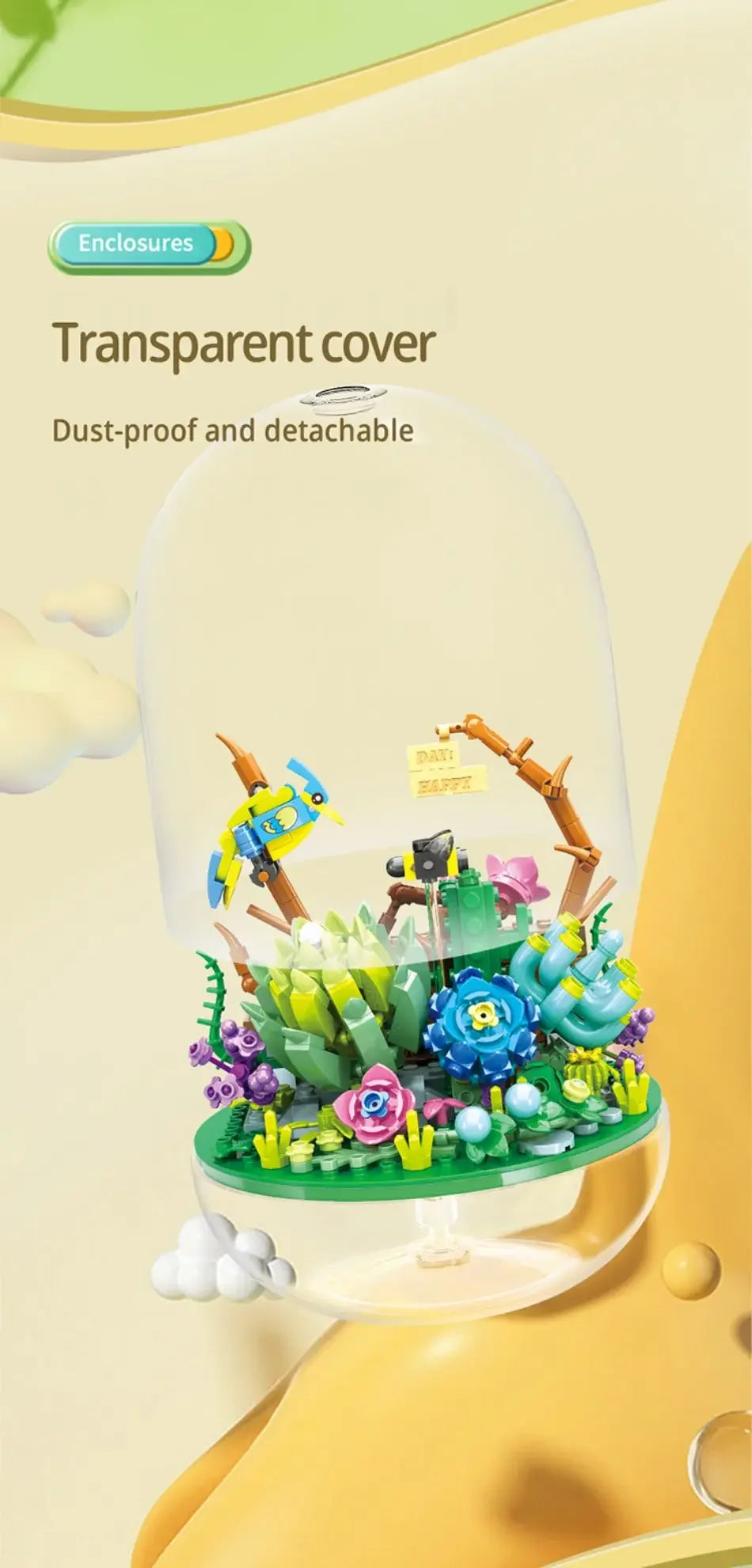 Succulent Plant Potted Building Blocks Insect Flower Model Bricks Set With Dust Cover Children's Educational Toys Adult Gifts