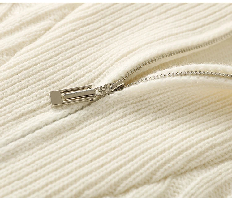 Thick Sweater Women High Quality100% Cashmere Warm Winter Long Sleeve Top Turn-down Collar Zipper Vintage Pullover