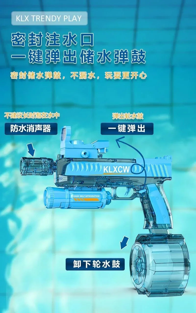 Pistola de agua automática de juguete con doble LED, pistola de agua eléctrica para disparar Glock, juguetes de piscina para playa para niños, regalos para adultos