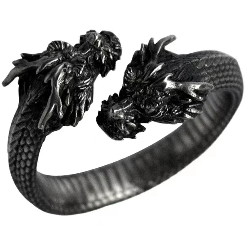 Vintage Double Headed Dragon Rings for Men Women Trend Punk Adjustable Male Ring Hip Hop Charm Accessories New Gifts Wholesale