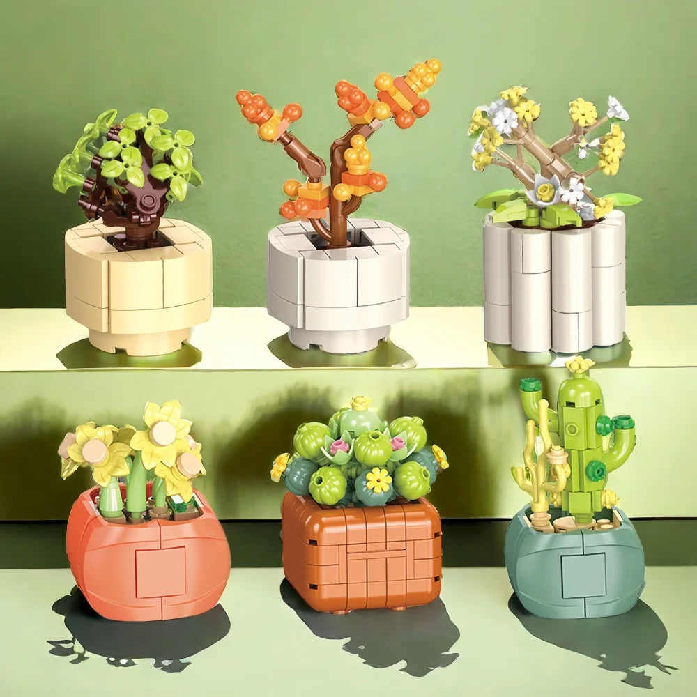 Succulent Plant Potted Building Blocks Simulated Flowers Daisies Simulated Flowers Desk Home Decoration Ornaments Children's Toy