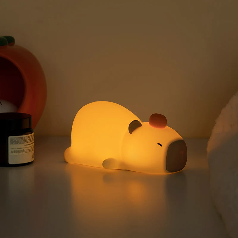 Capybara Cute Silicone LED Cartoon Night Light USB Rechargeable Dimming Sleep Night Lamp For Children's Room Decor Birthday Gift