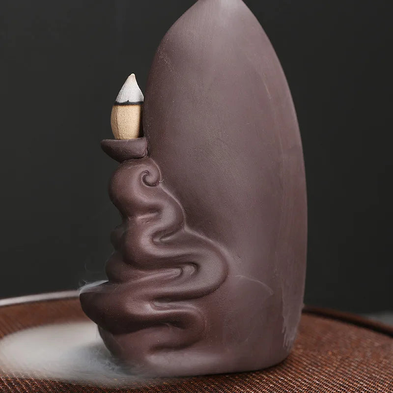 1pc Brûleur d'encens à refoulement Nuages de bon augure Bouddha Brûleur d'encens à refoulement en argile violette Porte-encens (sans encens)