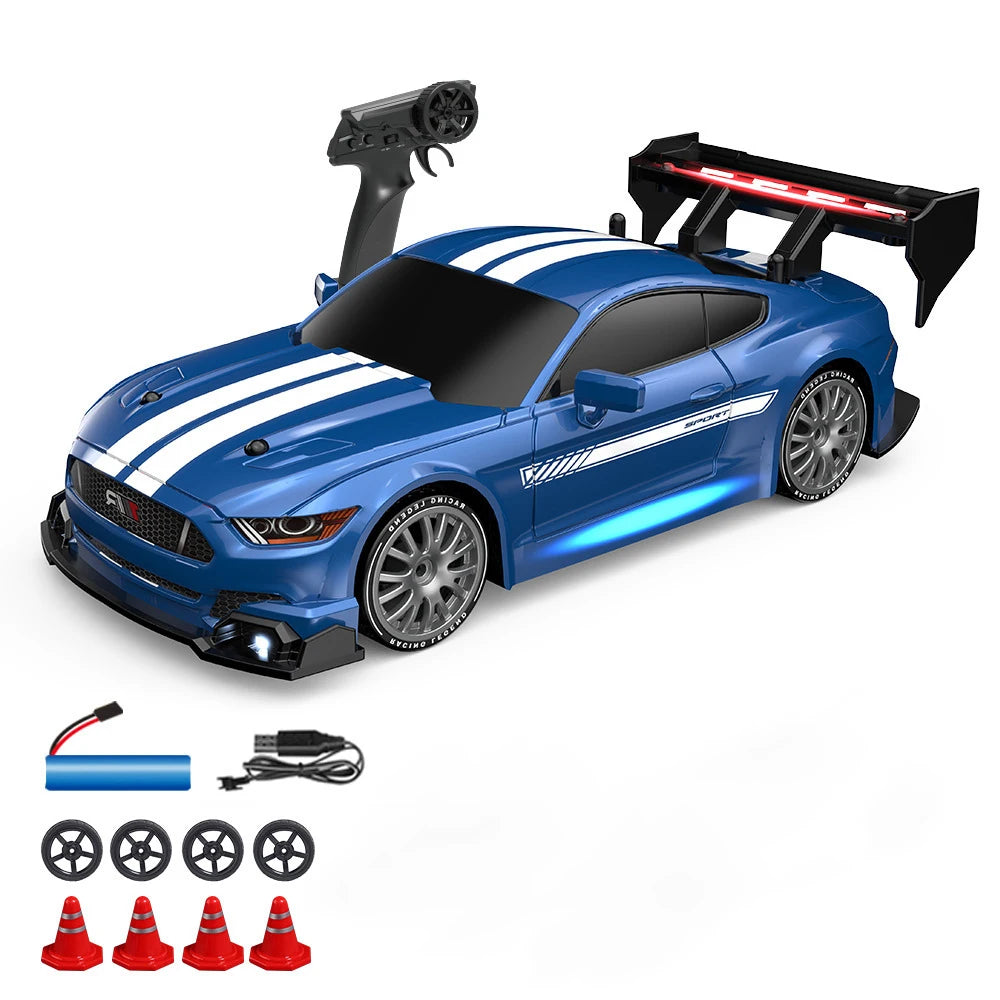 1:24 Coche de derrape RC de alta velocidad Mustang 4WD Coche de carreras de control remoto Regalo Coche de carreras de competición Juguete para niños Neumático reemplazable