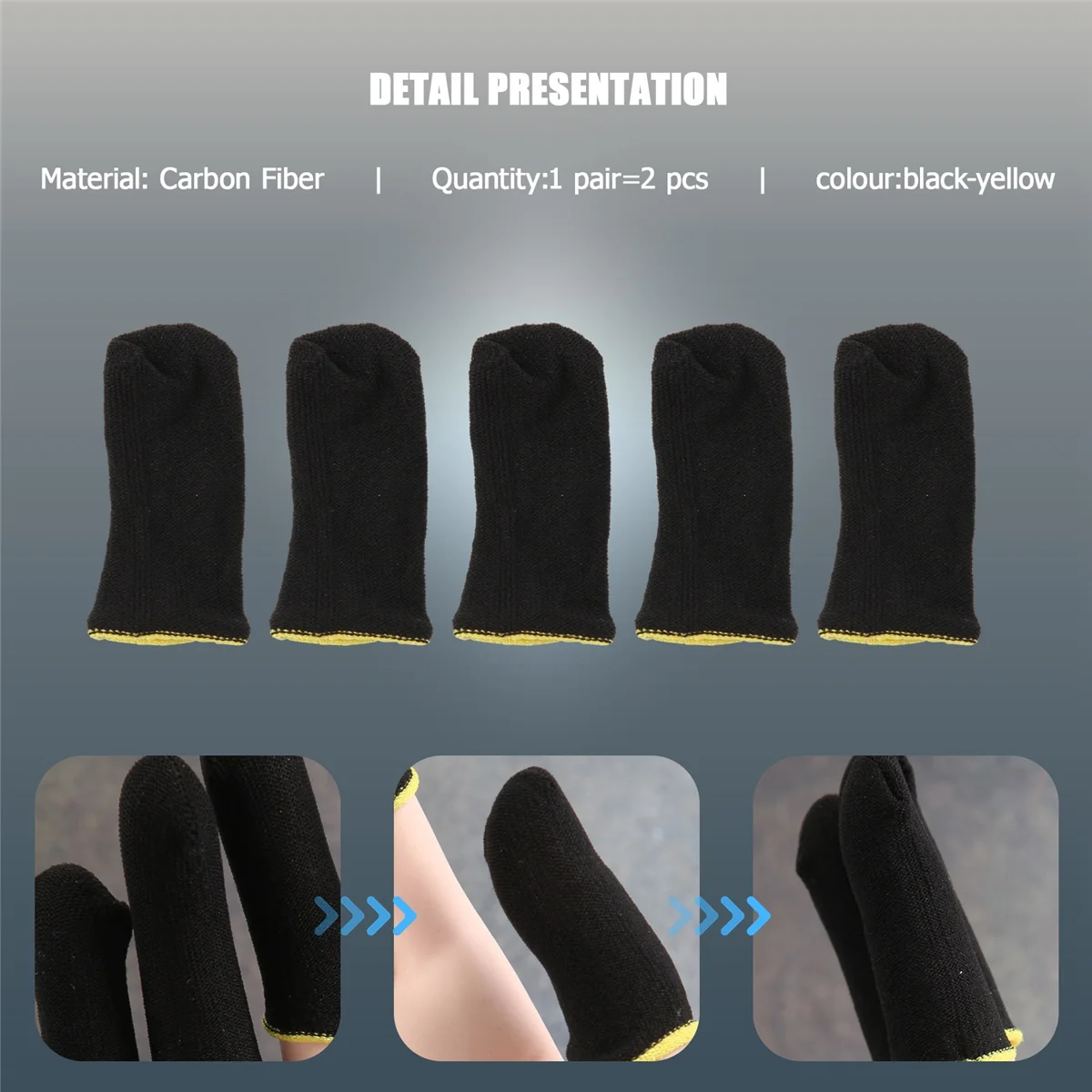 Manchons de doigts en fibre de carbone à 18 broches pour écran de contact de jeux mobiles PUBG Manchons de doigts noirs et jaunes (12 pièces)