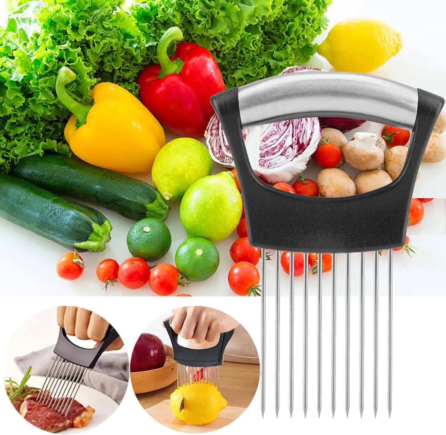 Onion Holder for Slicing Vegetable Cutter for Potato and Tomato Eggs Food Slicer Assistant Tool for Slicing Fruit Lemon and Meat