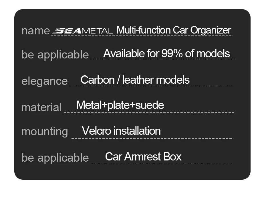 SEAMETAL Accoudoir de voiture universel en cuir PU, organiseur multifonctionnel pour console centrale, boîte de rangement pour accoudoir de voiture, porte-mouchoirs