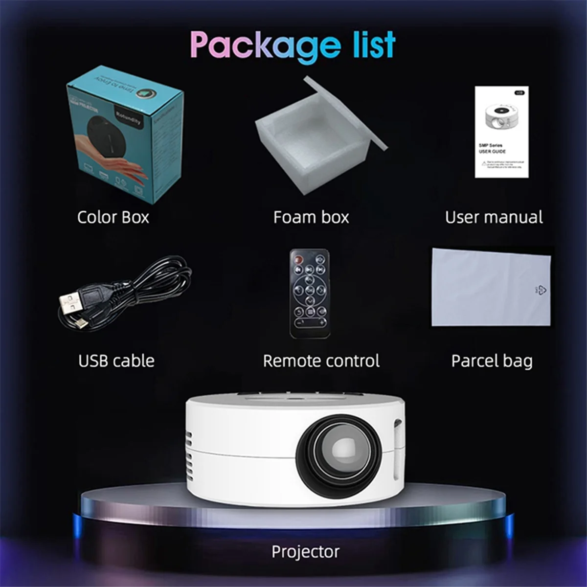 Miniproyector LED YT200 Reproductor multimedia doméstico Proyectores portátiles de audio Proyección de vídeo USB con cable Misma pantalla Espejo