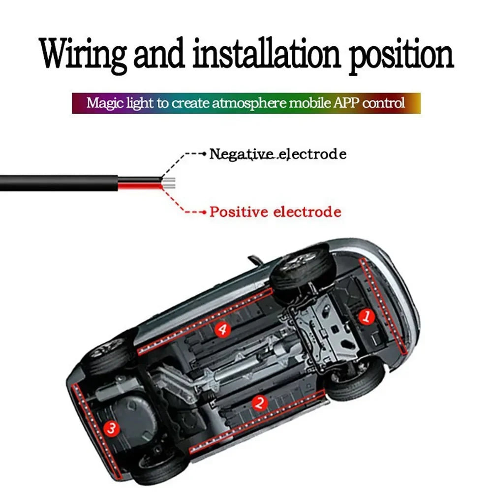 Car Colorful Modification Rainbow APP Flow Light Running Lantern RGB Car Bottom Music Rhythm Decorative Light