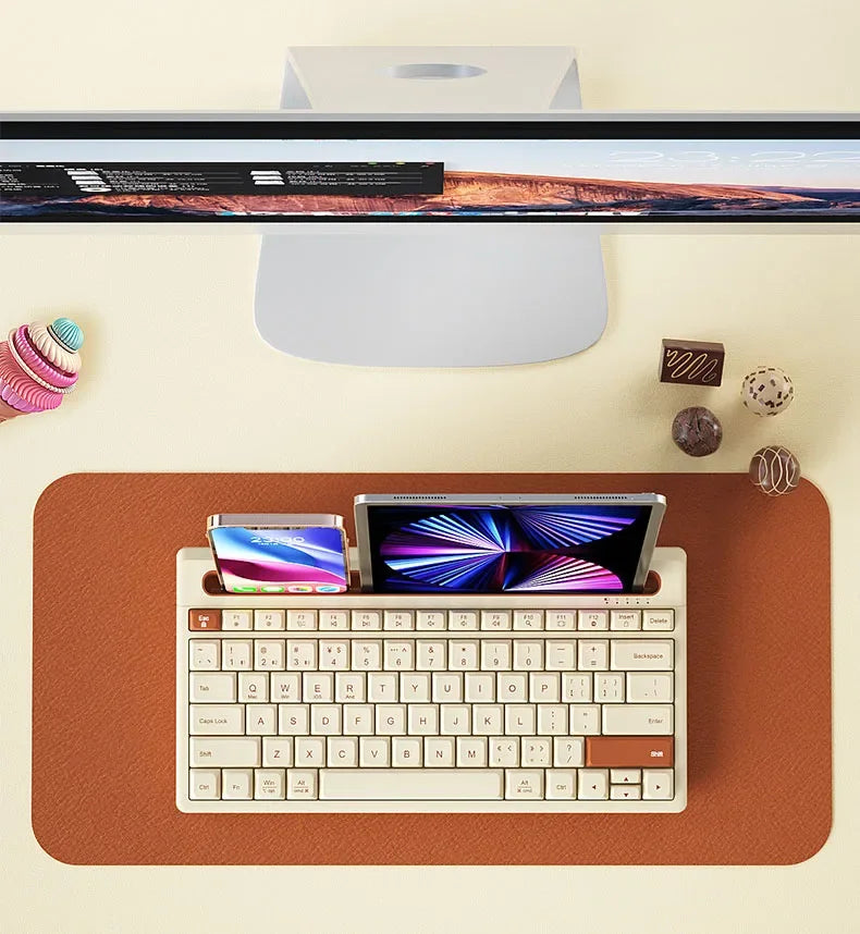 New Wireless Bluetooth Keyboard 87 Keys Three-mode Silent Mini Mute Keyboard For Notebook IPad Laptop Desktop Tablet Computer