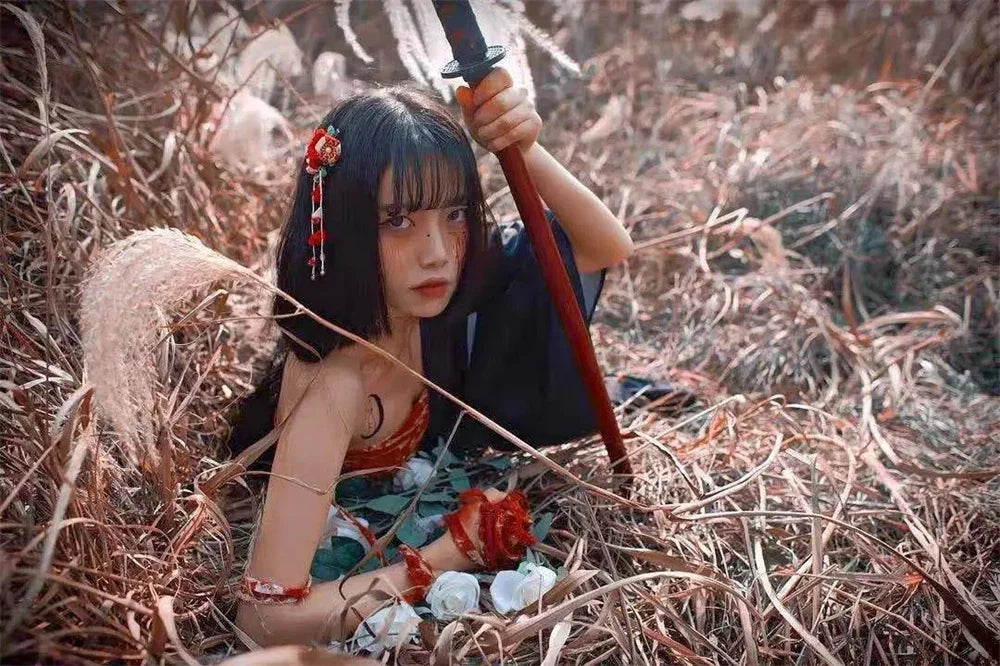 60cm Demon Katana Wood Sword Cosplay Performance Props Ninja Sword Toy For Children Aikido Wooden Knife