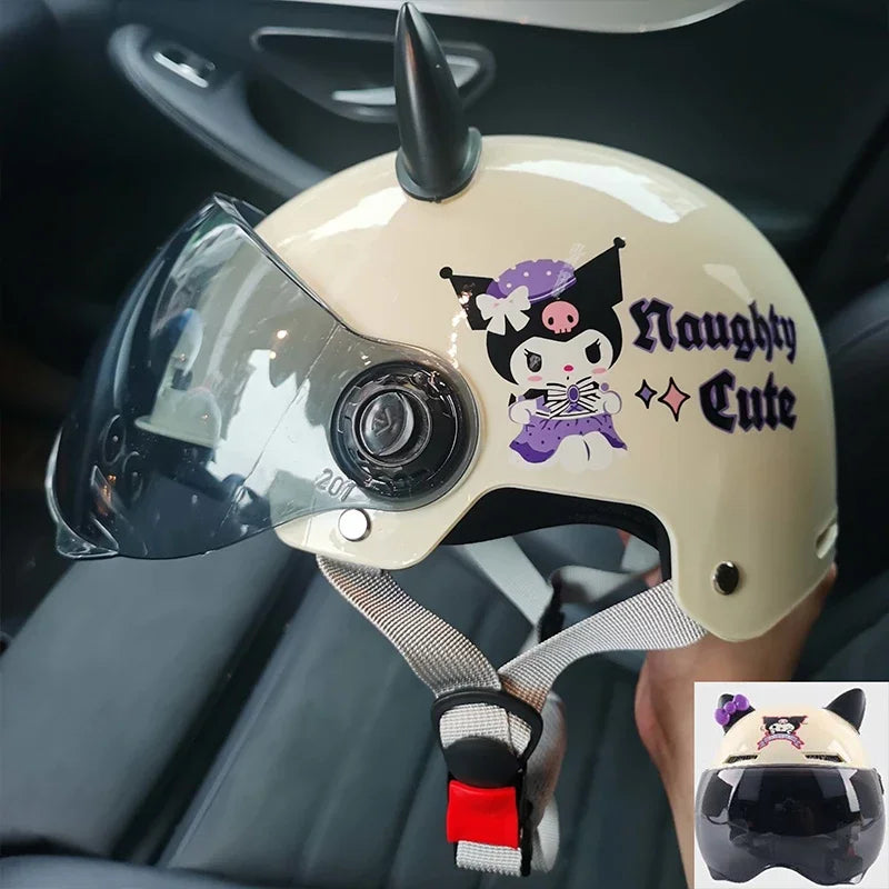 Vintage Cartoon Cute Sanrio Kuromi Helmet Electric Car Women's Summer 3C Certification Half Helmet Cute Children's Adult Helmet