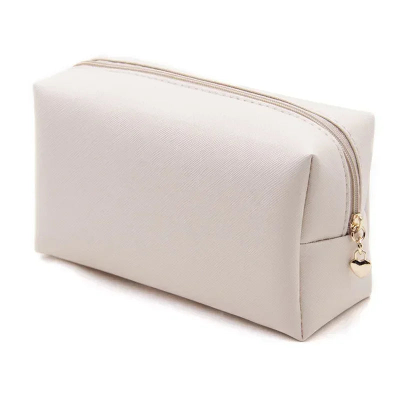 Women Cosmetic Bag Waterproof PU Leather Solid Color Makeup Pouch Travel Portable Wash Toiletry Storage Bag Organizer Purse 2025