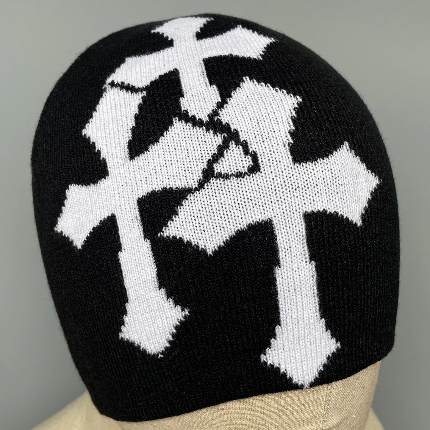 Gorro de punto con jacquard y crucifijo Y2K, gorro de hip hop popular en Europa y Estados Unidos, gorro de moda de tendencia callejera para adultos