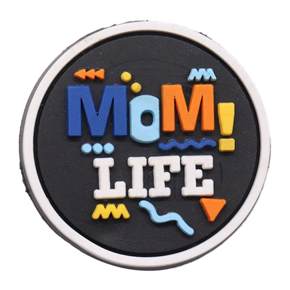 1 pieza de PVC negro para niña, sé amiga, mamá, vida, arcoíris, dijes para adultos, hebilla, zuecos, mezcla de decoraciones para zapatos, se adapta a la mochila