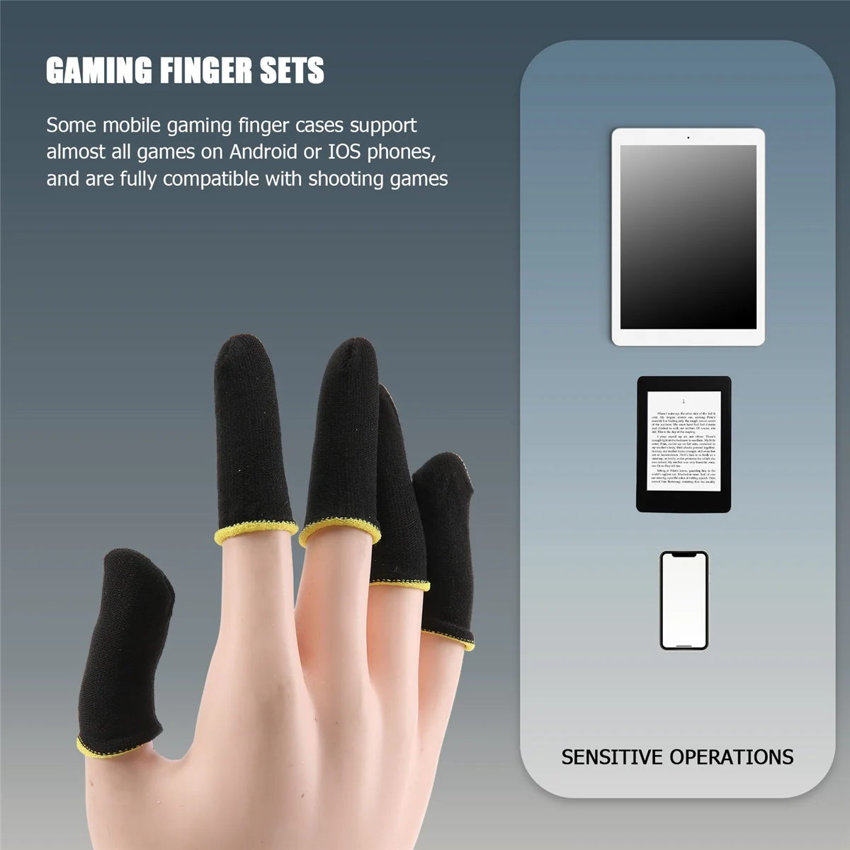 Manchons de doigts en fibre de carbone à 18 broches pour écran de contact de jeux mobiles PUBG Manchons de doigts noirs et jaunes (12 pièces)