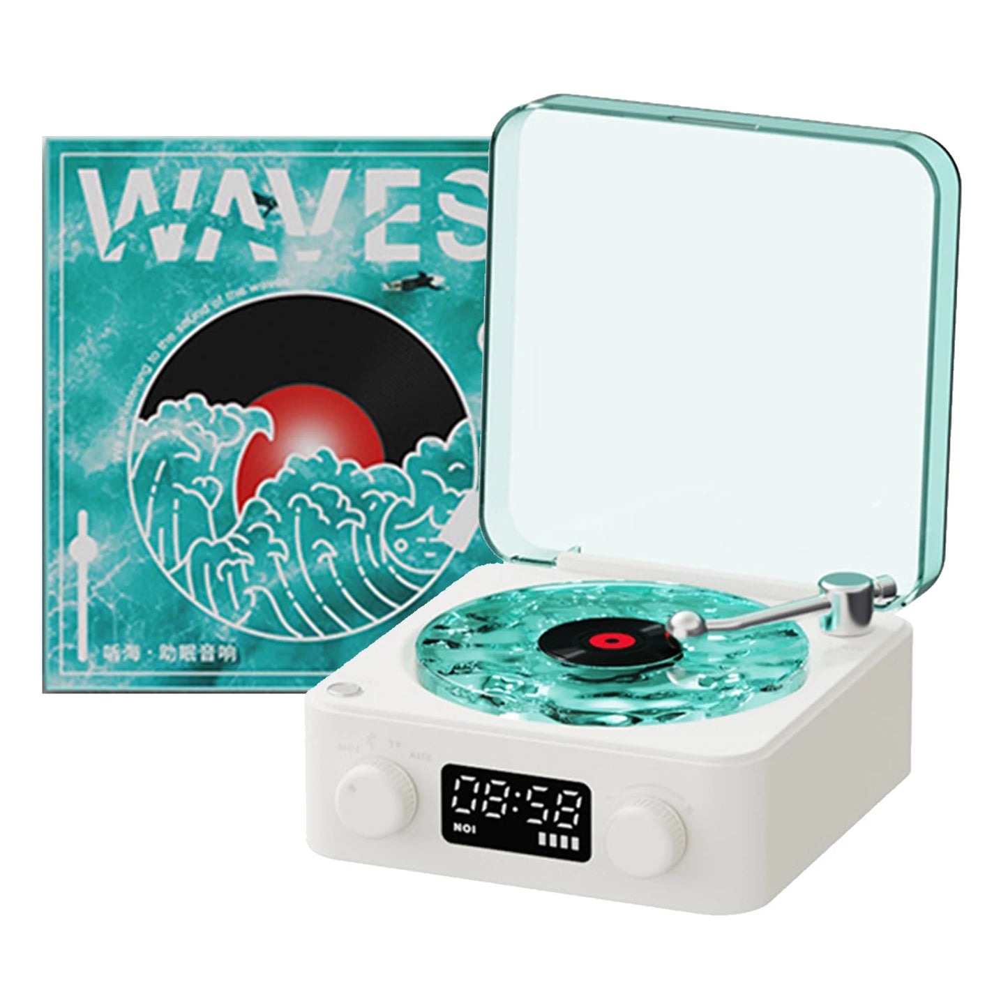 Vintage Vinyl Bluetooth Speaker Waves Vinyl Player White Noise Altavoz Bluetooth Retro Sleep Aid Turntable Speaker with Light