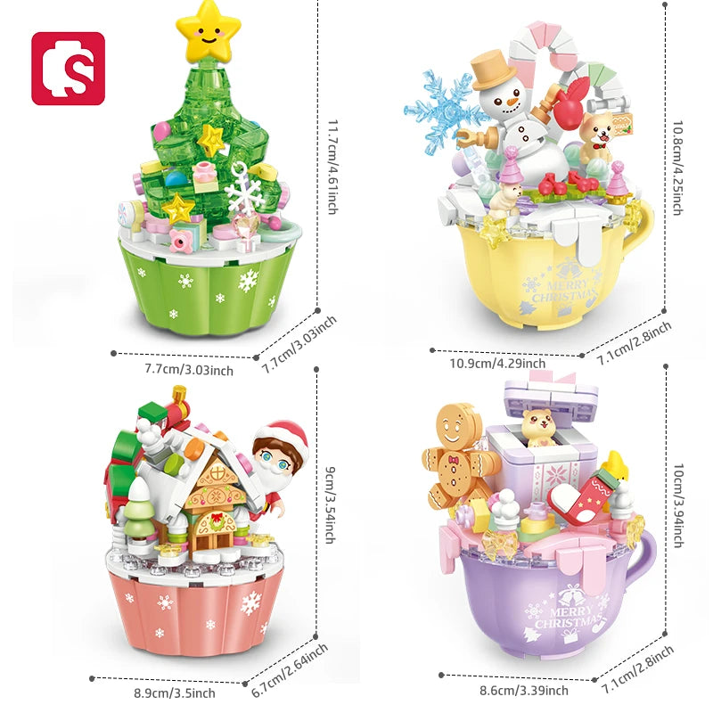 SEMBO Fantasy Christmas Tree Light Music Box Building Blocks MOC Sweet Cake Cup Model Bricks Toys Romantic Gifts for Girlfriend