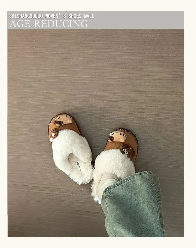 Pantuflas de invierno Sanrio Hello Kitty con bonitos dibujos animados, cálidas y cómodas, estilo Kawaii Y2k, antideslizantes, planas, para exteriores, para mujer