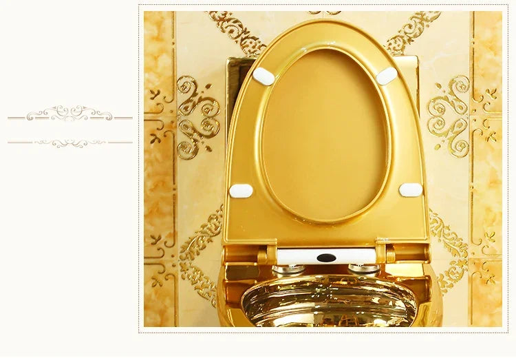 ~Venta caliente de artículos sanitarios dorados para baño, inodoro de cerámica de una pieza montado en el piso, chapado en oro