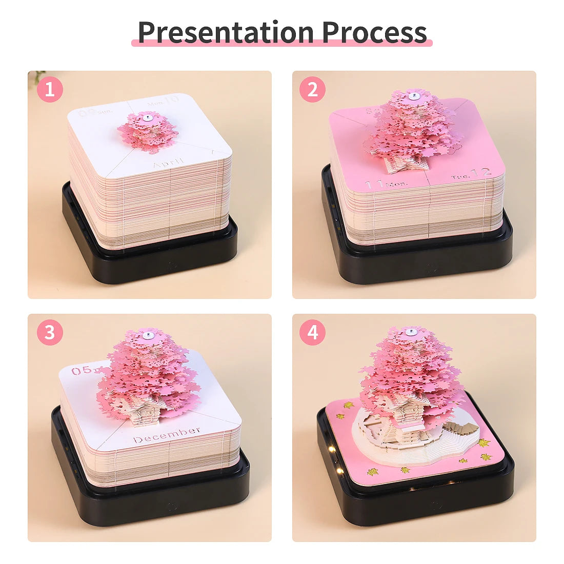 Omoshiroi Block 3D Notepad 2024 Calendar 3D Sakura Tree House Memo Pad Cute Block Notes 3D Sticky Notes Christmas New Years Gift