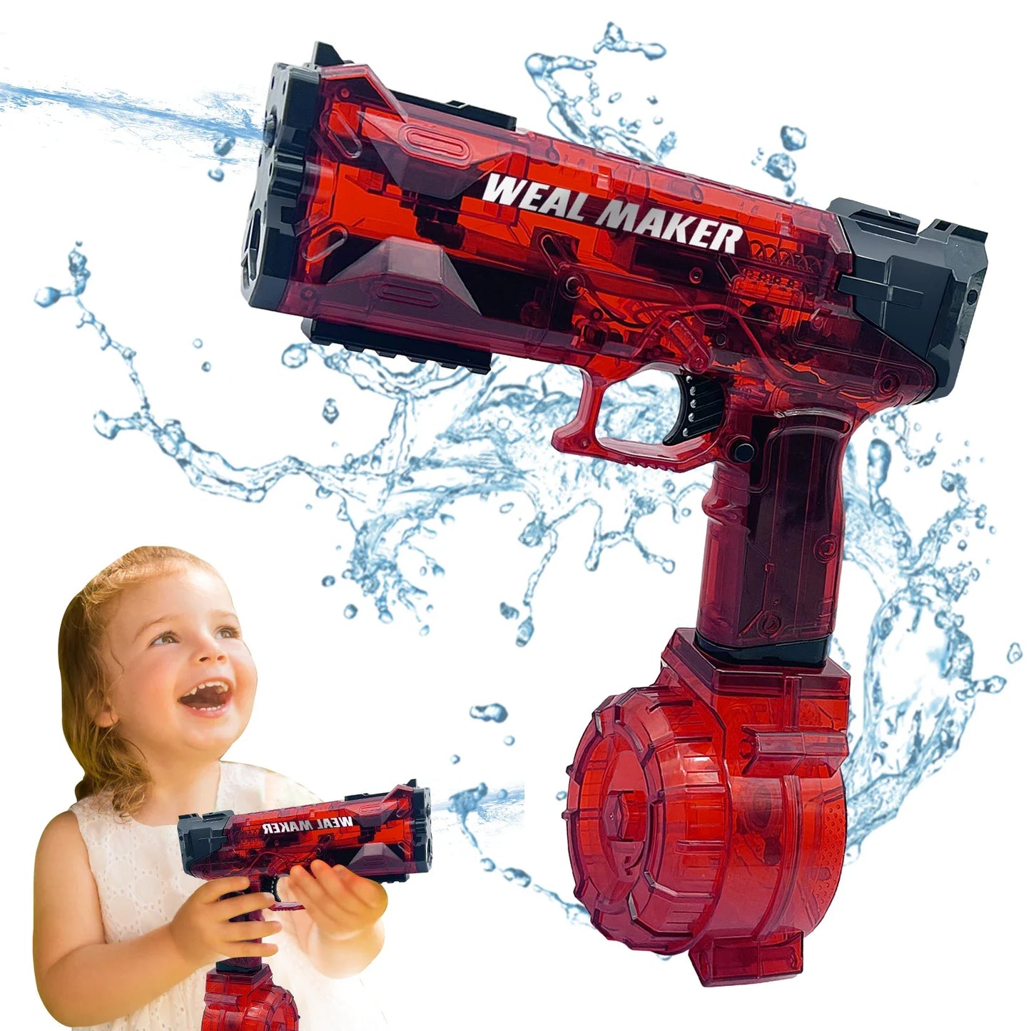 Transparent Glock Full Automatic Squirt Water Gun Spray Blaster Electric Water Pistol Toy Summer Pool Outdoor Toy for Kids Adult
