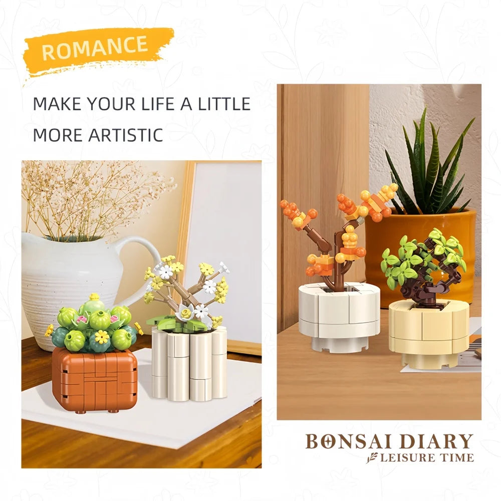 Succulent Plant Potted Building Blocks Simulated Flowers Daisies Simulated Flowers Desk Home Decoration Ornaments Children's Toy