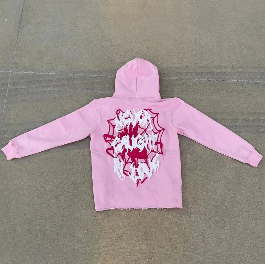 2024 American High Street Harajuku Spider web print Loose Hoodie Y2K Hip Hop Street Men Women's Casual Pullover Sweatpants goth