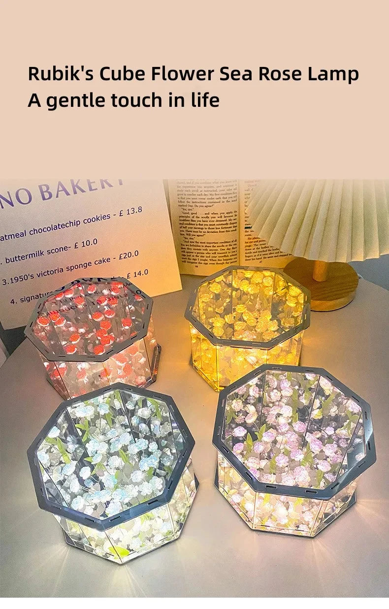 DIY Tulip Night Light Led Decorative Night Lamp Magic Cube Table Lamp and Mirror 2 in 1 for Birthday Gifts and Christmas Present