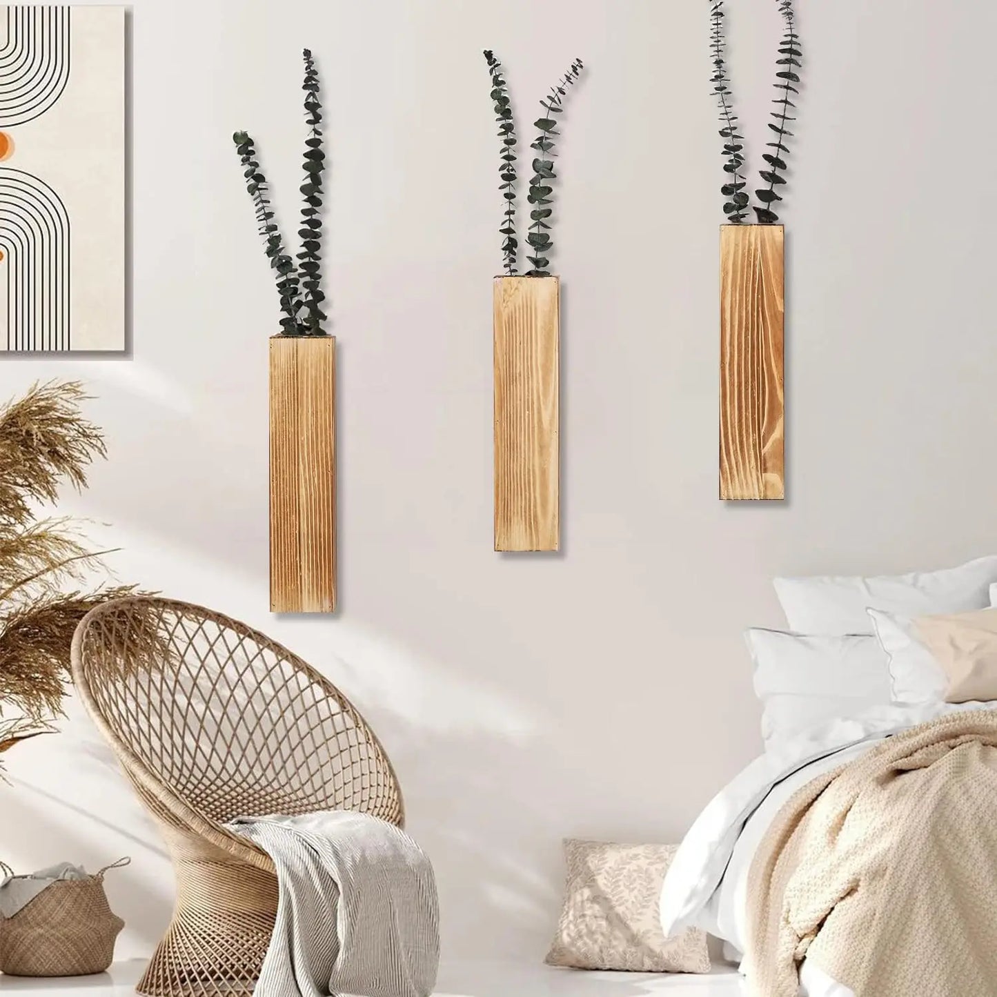 Jardinera de madera para pared, decoración de pared para plantas de flores artificiales, soportes de madera para plantas, jarrón de bolsillo para colgar en la pared para sala de estar