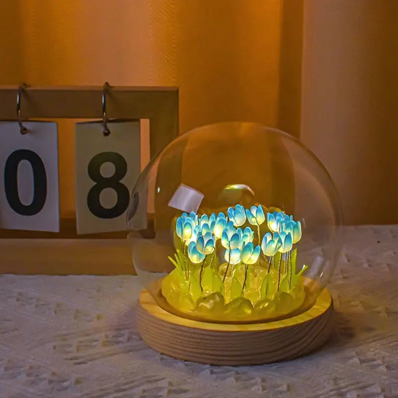 Lámpara de noche con tulipán artificial YOMDID, hecha a mano, lámpara de noche LED para dormitorio, decoración, regalos de cumpleaños y Navidad
