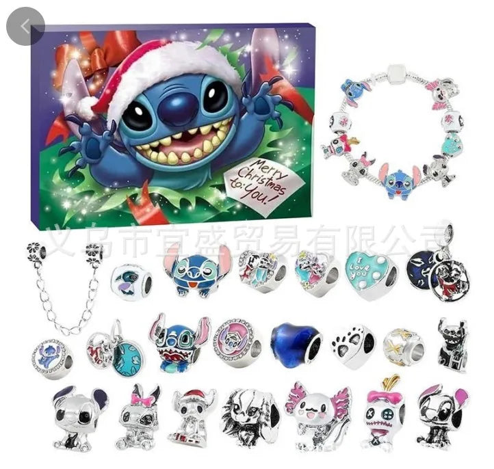 Stitch Mickey Christmas Advent Calendar Disney Bracelets 24 Days Xmas Countdown Calendar Diy Jewelry Making Kit Kid'S Gifts